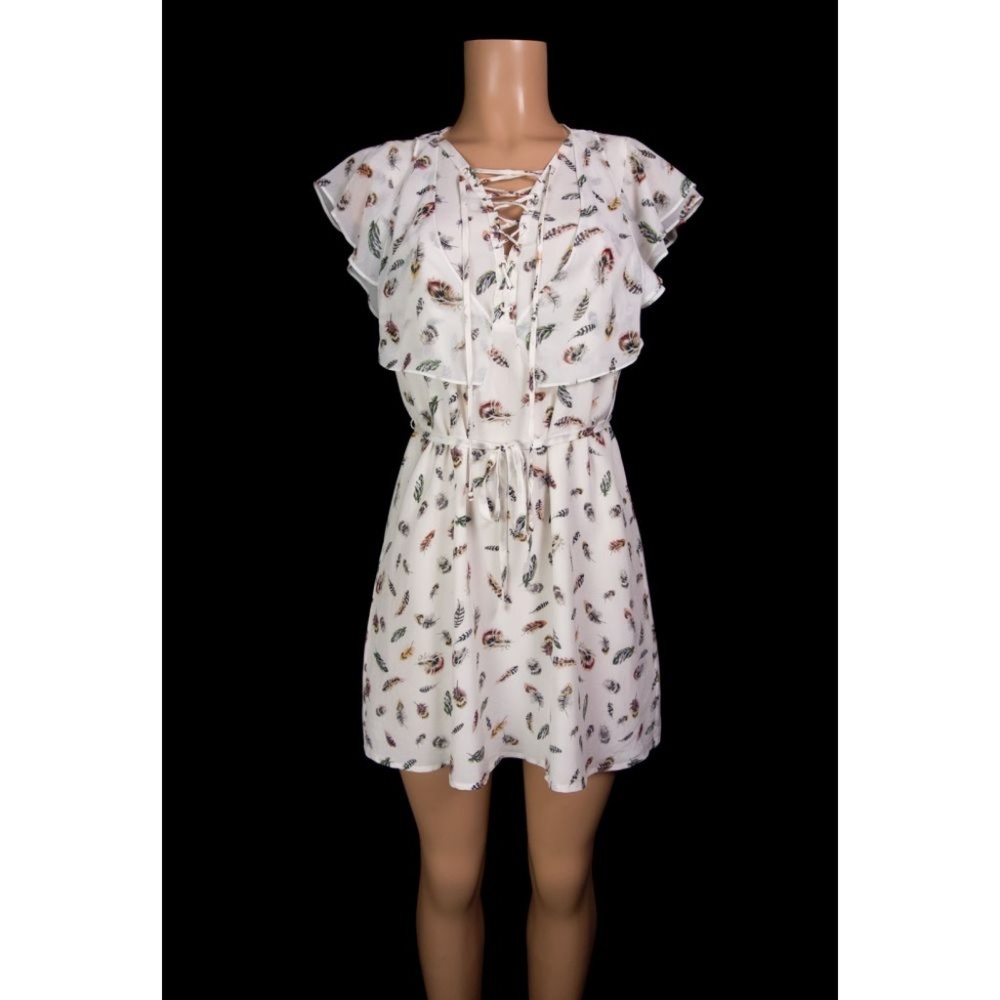 The Kooples Cream Feather Pattern Mini Dress